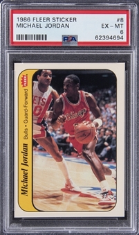 1986/87 Fleer Stickers #8 Michael Jordan Rookie Card – PSA EX-MT 6